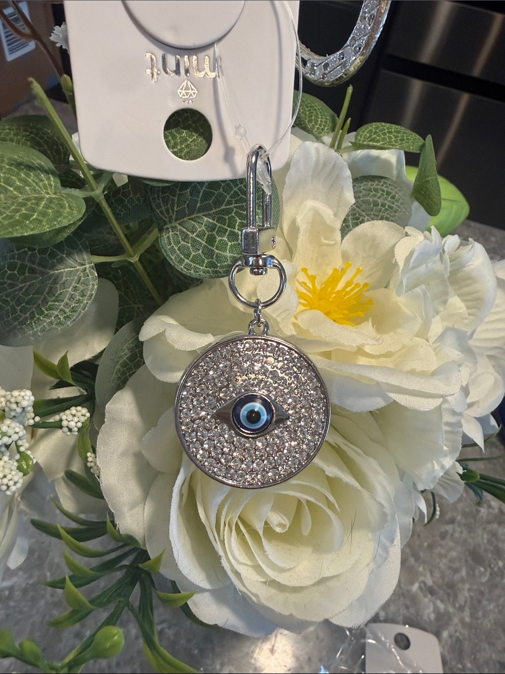 Silver or Gold Tone Evil Eye Crystal Keychain - Picture 2 of 2